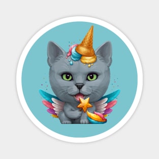 Russian Blue Cat Ice Cream Unicorn Magnet